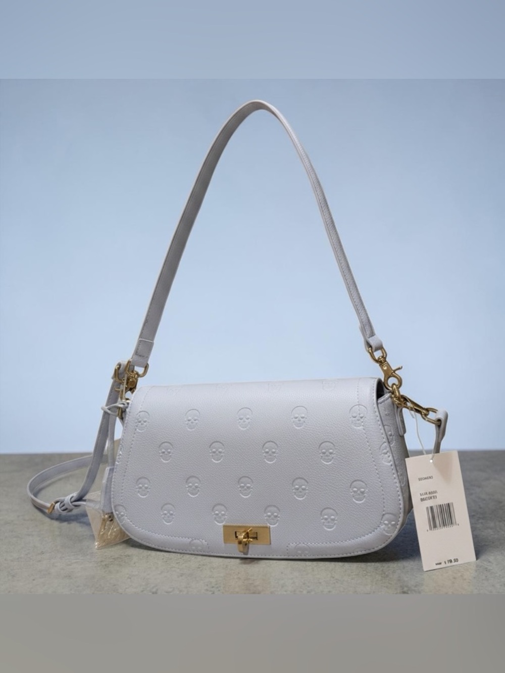 Betsey Johnson Blue Embossed Skull Crossbody with Gold Hardware